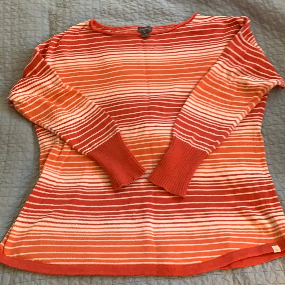 Eddie Bauer Orange and White Striped Crew Neck Sweater
